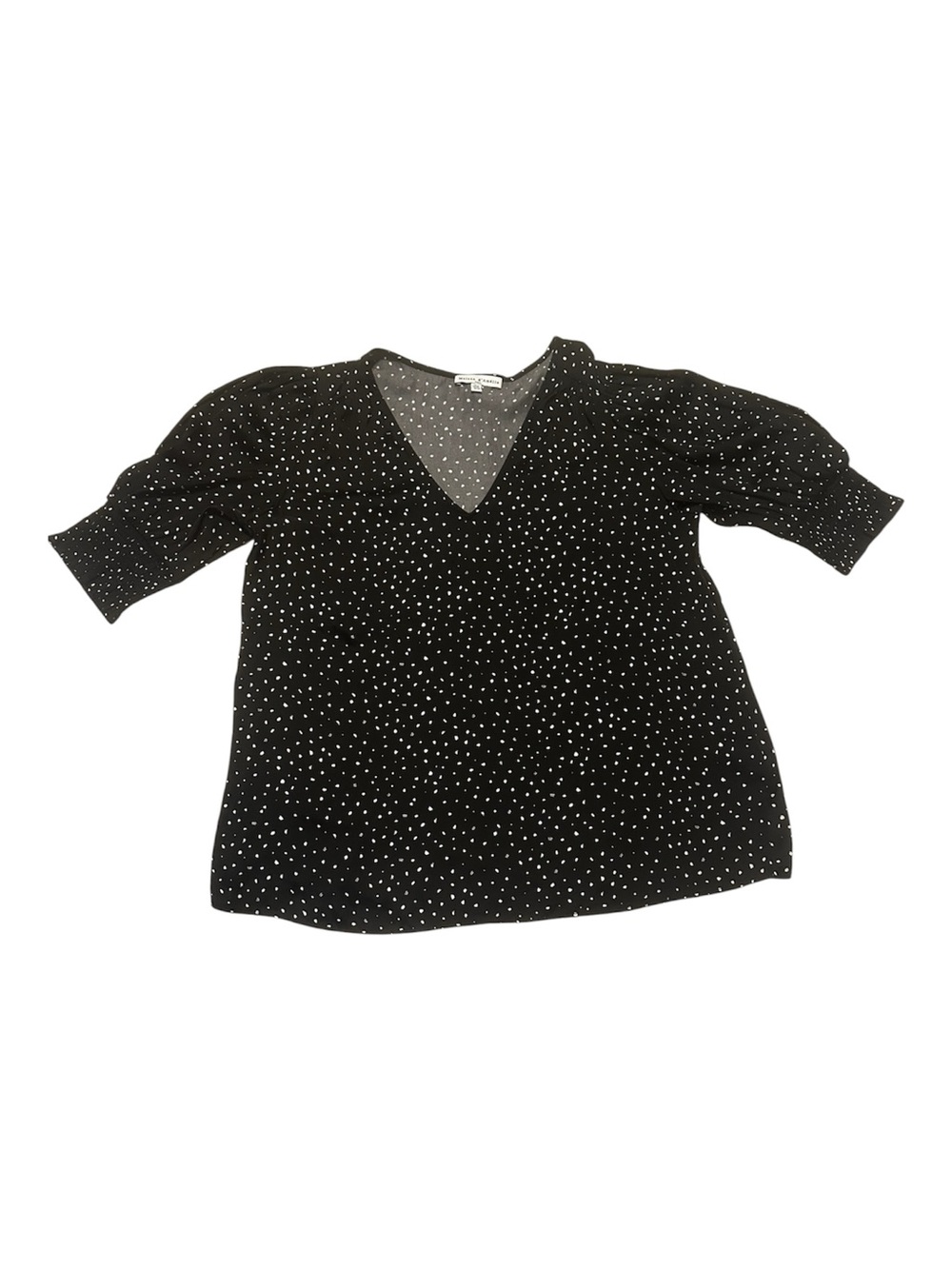 Madison D Amelie Women’s Black V-Neck Polka Dot Top Size M